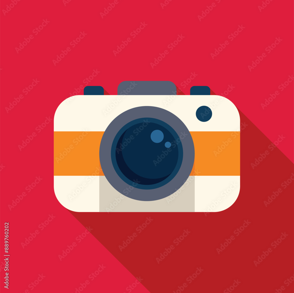 Retro style camera is casting a long shadow on a red background Retro style camera is casting a long shadow on a red background