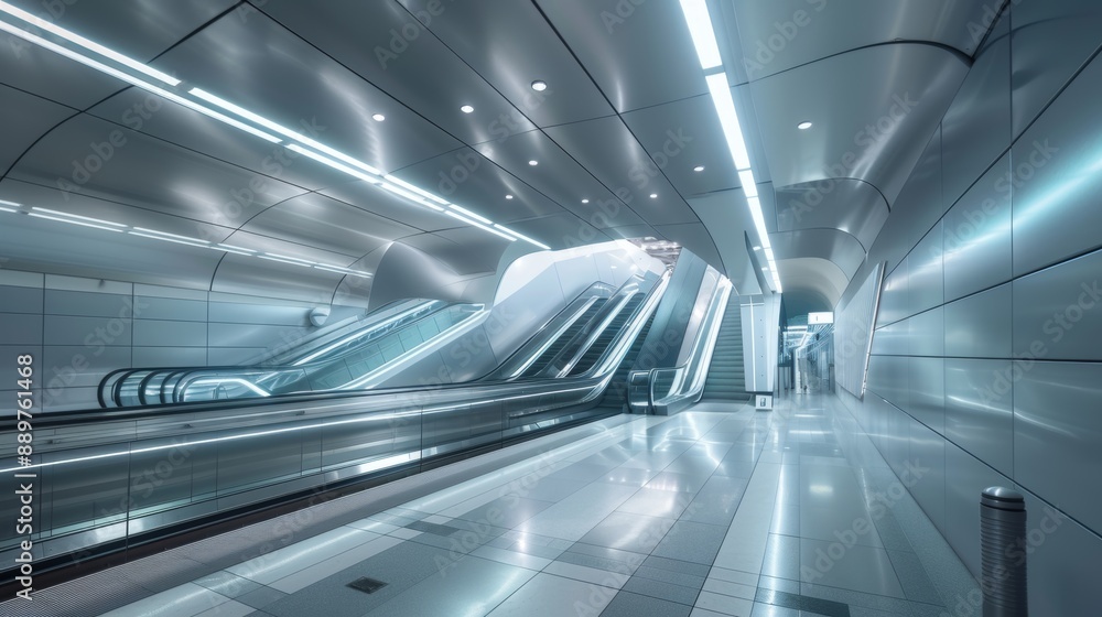 Futuristic Metro Station with Sleek Architecture, Glass Panels, and Ambient Lighting - Modern Urban Design Futuristic Metro Station with Sleek Architecture, Glass Panels, and Ambient Lighting - Modern Urban Design