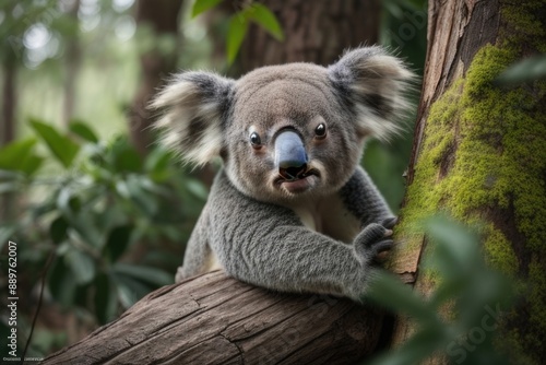 Koala playing on a tree