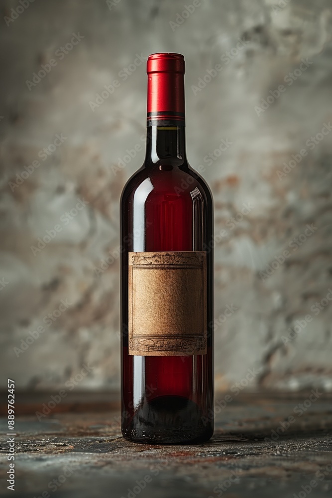 Red Wine Bottle With Blank Label on Rustic Surface Red Wine Bottle With Blank Label on Rustic Surface