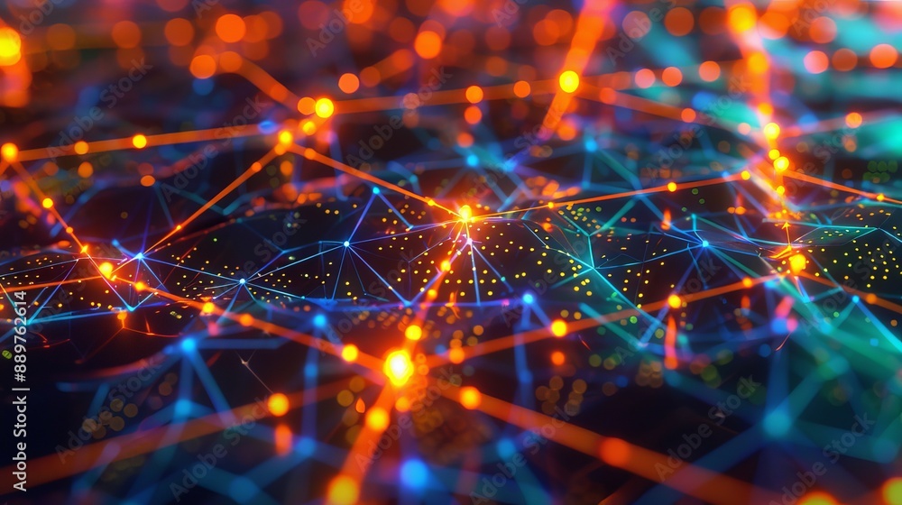 Obraz premium A vibrant abstract network with neon connections symbolizing digital technology and connectivity in the modern age
