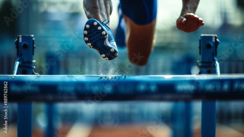 Athlete Clearing a Hurdle During a Track and Field Race photo