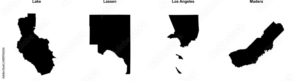 Lake, Lassen, Los Angeles, Madera outline maps Lake, Lassen, Los Angeles, Madera outline maps