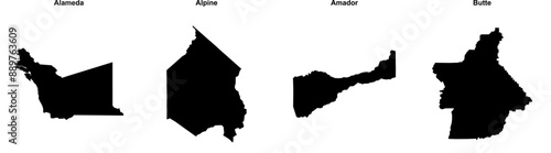 Alameda, Alpine, Amador, Butte outline maps
