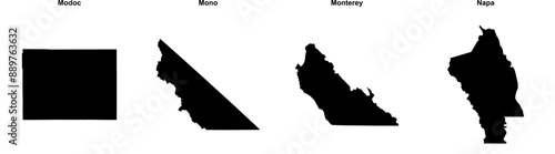 Modoc, Mono, Monterey, Napa outline maps