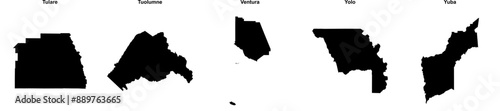 Tulare, Tuolumne, Ventura, Yolo, Yuba outline maps