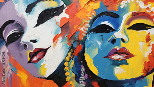 Wallpaper Mural Carnival Faces - Fauvism, Painting, Art, Colorful Background, Paint Wallpaper Torontodigital.ca