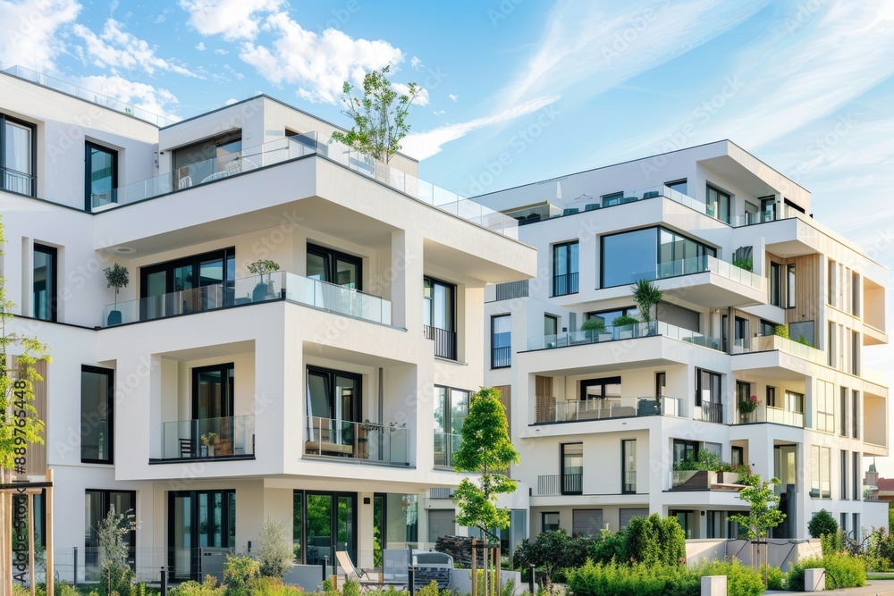 The residential area is surrounded by modern apartment buildings The residential area is surrounded by modern apartment buildings
