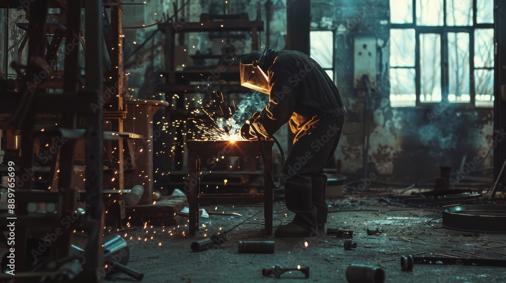 Welder with sparks flying, showcasing a skilled tradesperson working on a metal fabrication project wearing safety gear , welding industry concept
Welder with sparks flying, showcasing a skilled tradesperson working on a metal fabrication project wearing safety gear , welding industry concept