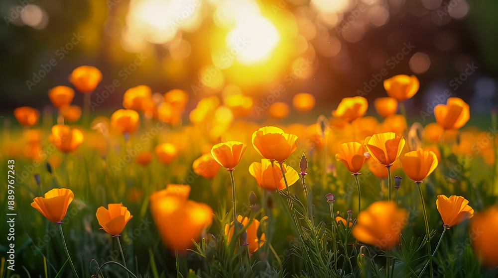 The landscape of california poppy blooms in a field. The landscape of california poppy blooms in a field.