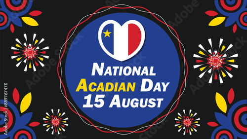 National Acadian Day  vector banner design with geometric shapes and vibrant colors on a horizontal background. Happy National Acadian Day modern minimal poster.