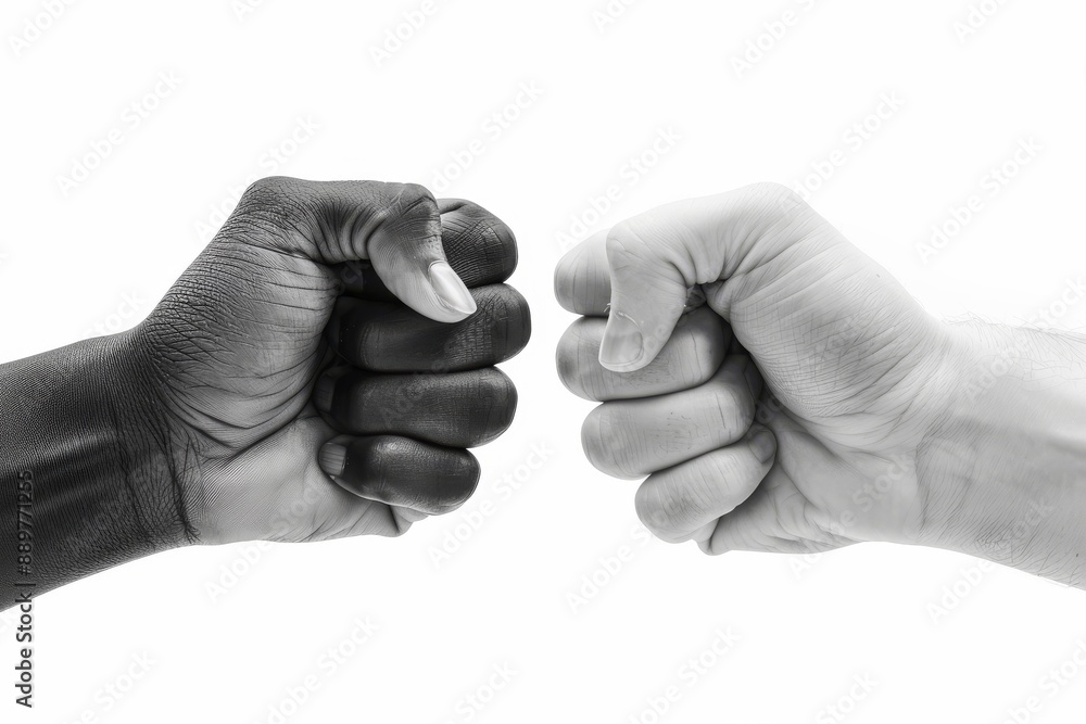 Fototapeta premium An image of teamwork, partnership, and success with hands of man, black and white