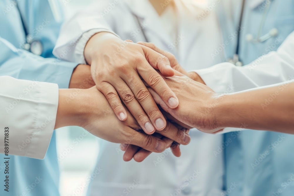 Nurse and doctor coordinate hands. Concept of teamwork, motivation, and success in medical health care through teamwork. Nurse and doctor coordinate hands. Concept of teamwork, motivation, and success in medical health care through teamwork.