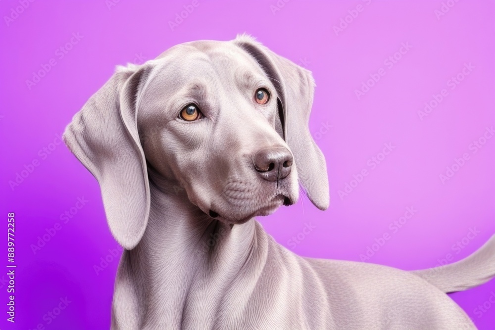 Weimaraner dog isolated on a purple background Weimaraner dog isolated on a purple background