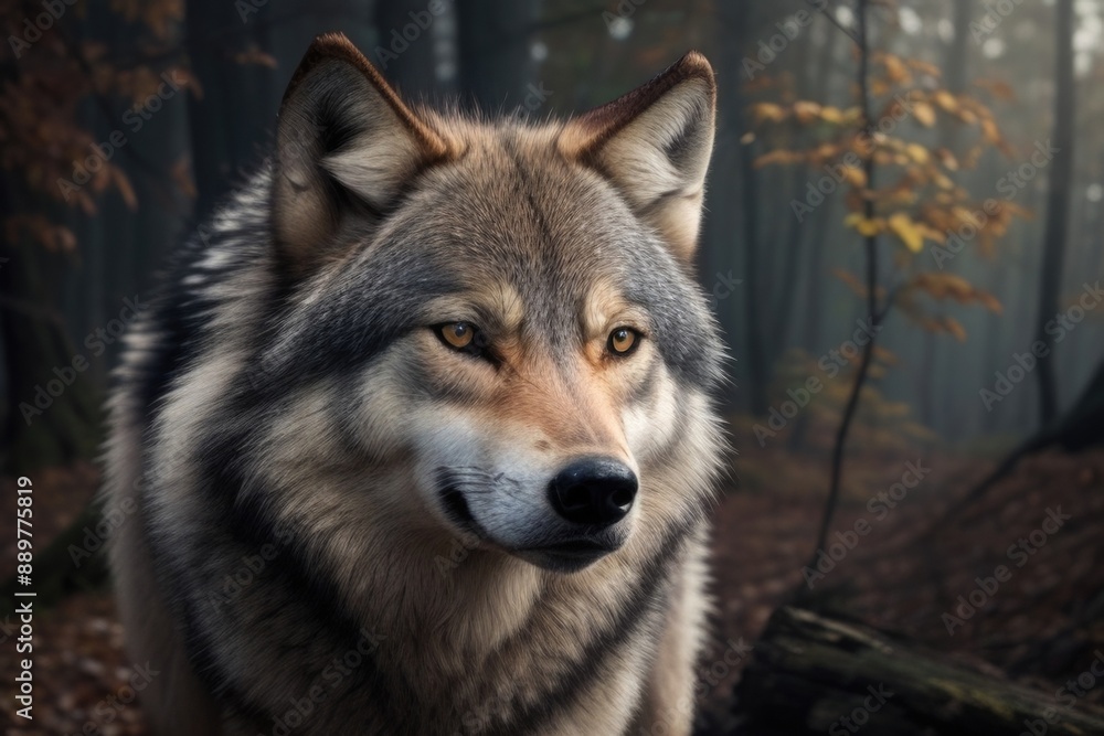 Wolf over blurry forest background Wolf over blurry forest background