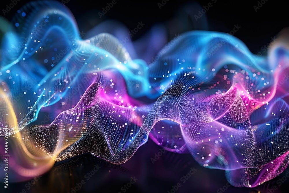 Fototapeta premium Vibrant and dynamic digital artwork with swirling blue and pink lines creating a lively and energetic visual composition full of movement