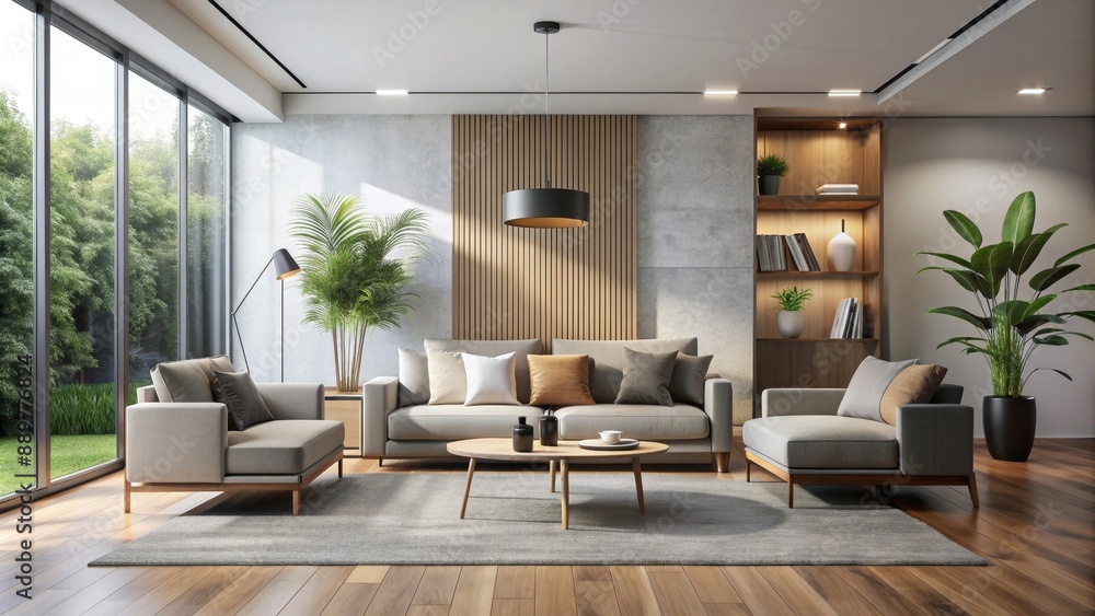 Fototapeta premium Modern living room with sleek furniture and minimalist decor, modern, living room, sleek, furniture, minimalist, decor