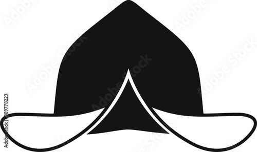 Tablou pe pânză Simple black and white icon of a conquistador hat with plume, front view