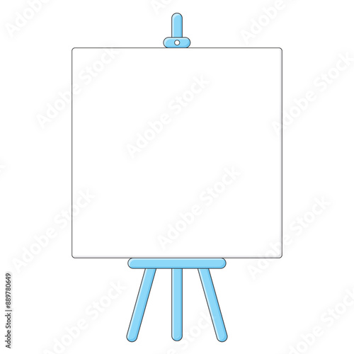 Blue easel with a blank white canvas board isolated