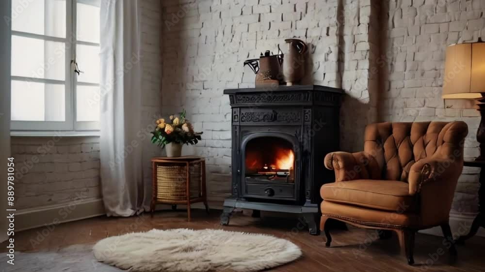 Luxury house interior. Room with antique stove. Elegant furnished ... - Established Hexagonal Room Stove Furniture