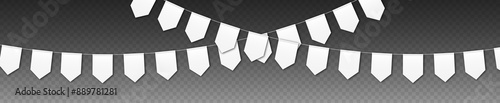 Bunting flags mockup, carnival party flags, festive pennants hanging on a rope. Festival vector decoration.