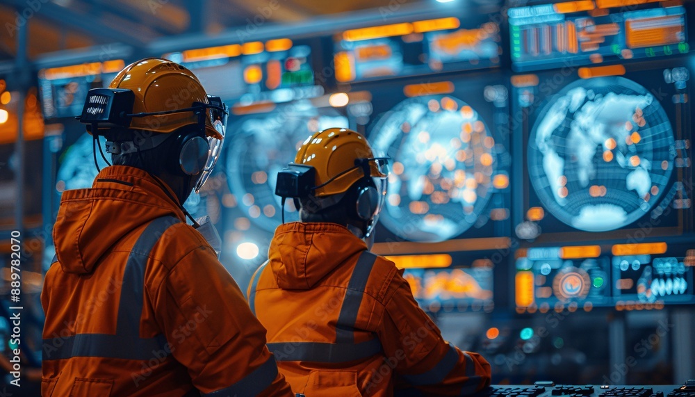 Control room operators monitor multiple data screens. Control room operators monitor multiple data screens.