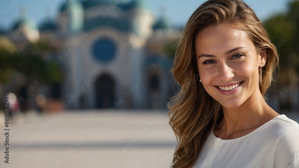Happy attractive confident young adult or mid aged European woman posing for beauty aesthetic portrait. female model looking at camera. Close up face,copy space Happy attractive confident young adult or mid aged European woman posing for beauty aesthetic portrait. female model looking at camera. Close up face,copy space