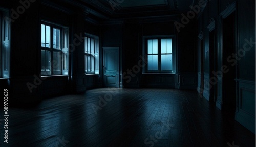 Cinematic Dark Room with Blue Light Shining from One Corner