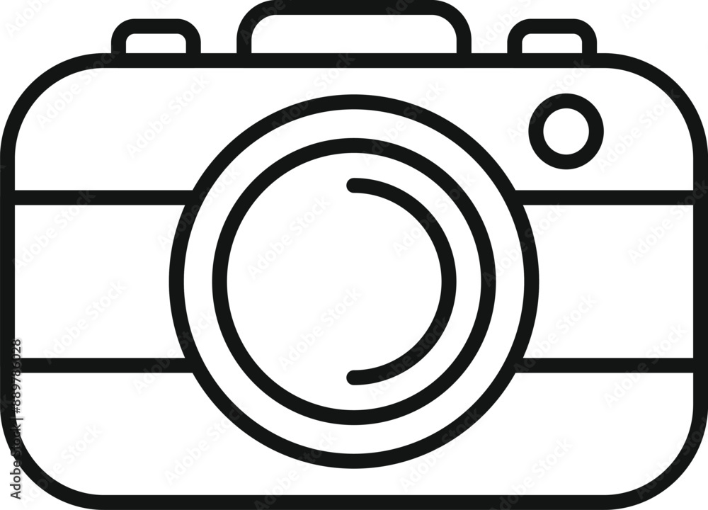 Simple line art icon of a camera, perfect for minimalist designs related to photography and visual storytelling Simple line art icon of a camera, perfect for minimalist designs related to photography and visual storytelling
