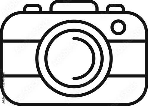 Simple line art icon of a camera, perfect for minimalist designs related to photography and visual storytelling