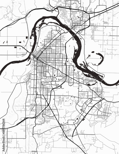 Minimalist white map of Fort Smith, Arkansas – A modern map print highlighting infrastructure of the city, useful for tourism purposes
