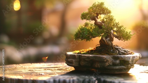 cute bonsai on a table in a houses by the window