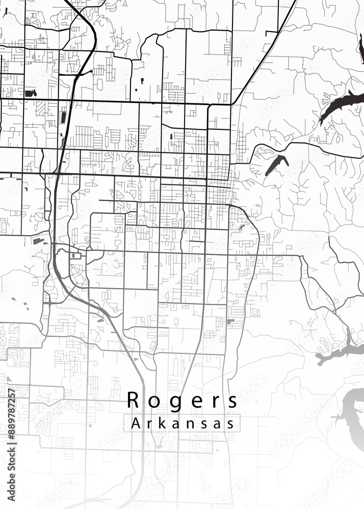 Minimalist white map of Rogers, Arkansas – A modern map print highlighting infrastructure of the city, useful for tourism purposes
Minimalist white map of Rogers, Arkansas – A modern map print highlighting infrastructure of the city, useful for tourism purposes