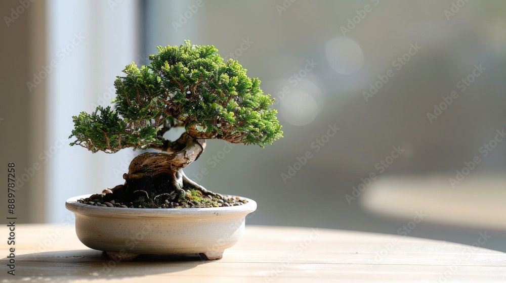 cute bonsai on a table in a houses by the window cute bonsai on a table in a houses by the window