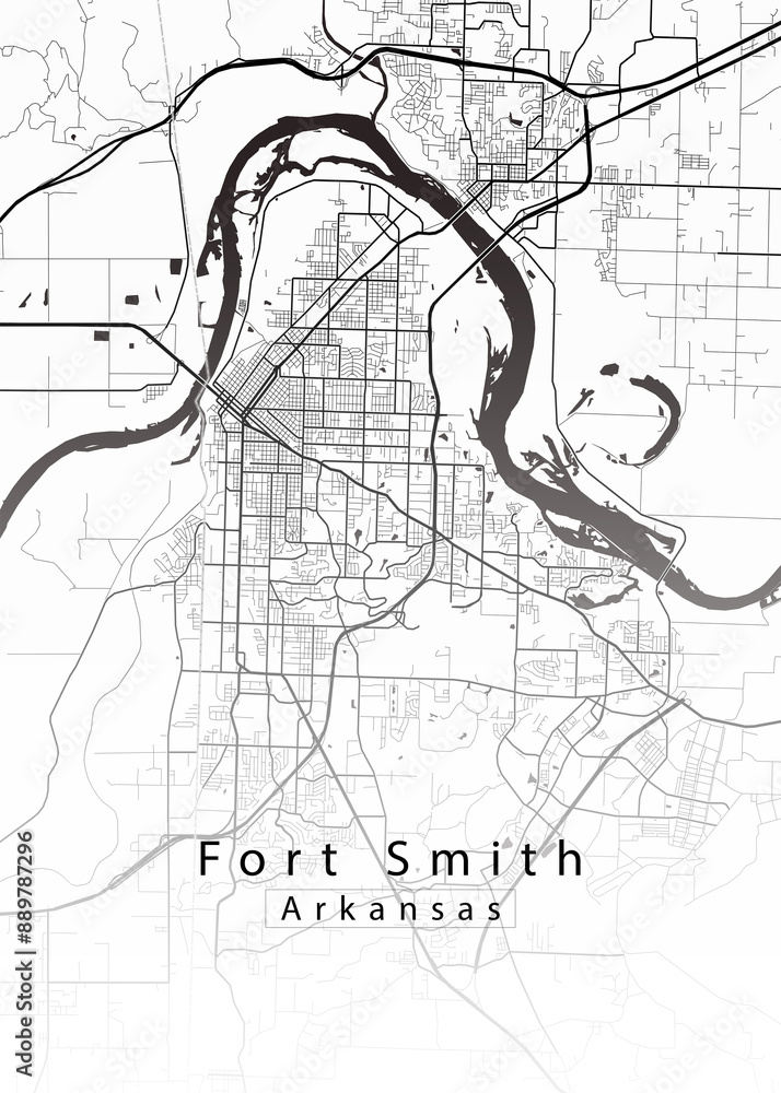 Minimalist white map of Fort Smith, Arkansas – A modern map print ...