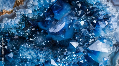 Closeup of blue sapphire crystal geode gemstone