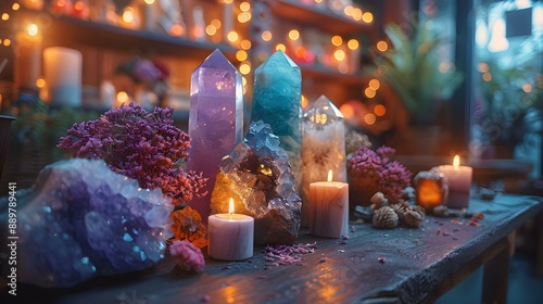 Mystical and sublime crystal shop with precious stones