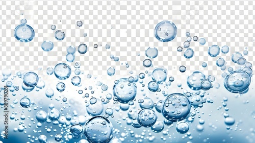 Transparent soda bubbles and drops of water