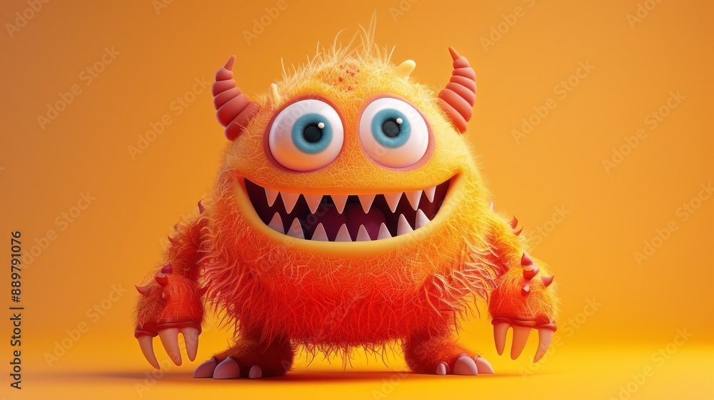 Cute 3D cartoon monster with colorful background. This character could be related to animation, children’s media, or character design. Cute 3D cartoon monster with colorful background. This character could be related to animation, children’s media, or character design.
