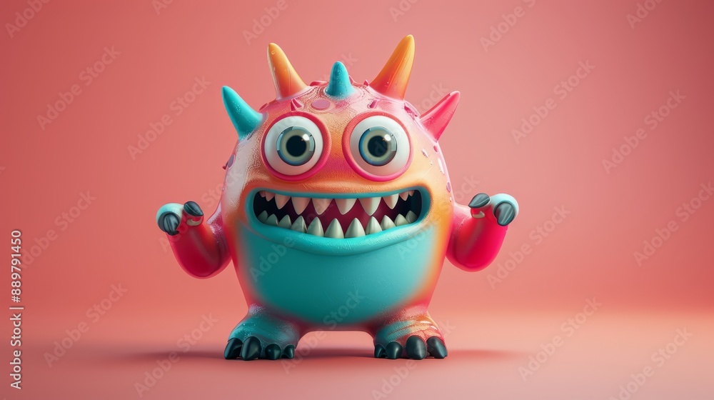 Cute 3D cartoon monster with colorful background. This character could be related to animation, children’s media, or character design. Cute 3D cartoon monster with colorful background. This character could be related to animation, children’s media, or character design.