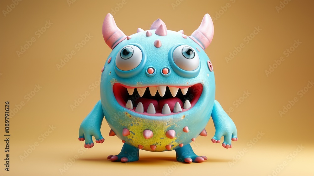 Cute 3D cartoon monster with colorful background. This character could be related to animation, children’s media, or character design. Cute 3D cartoon monster with colorful background. This character could be related to animation, children’s media, or character design.
