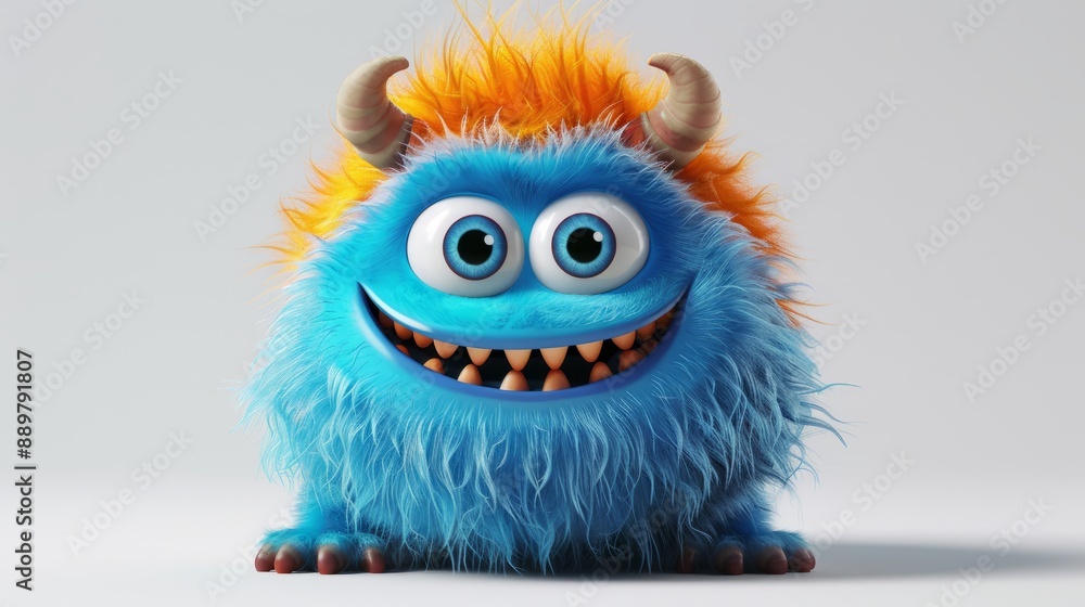 Fototapeta premium Cute 3D cartoon monster with colorful background. This character could be related to animation, children’s media, or character design.