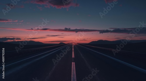 A serene highway landscape at twilight, embodying a roadmap driven by passion and motivation, providing direction and inspiration under a peaceful, soft sky