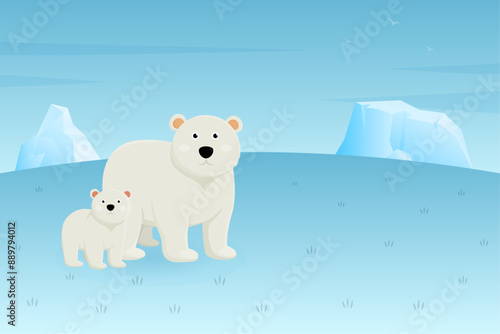 Polar bear at the North Pole glacier global warming  illustration design