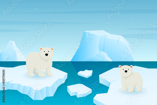 Polar bear at the North Pole glacier global warming  illustration design