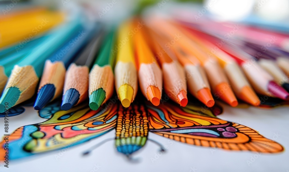 Obraz premium Coloring Book with Fairies and Magical Creatures, Colorful Pencils