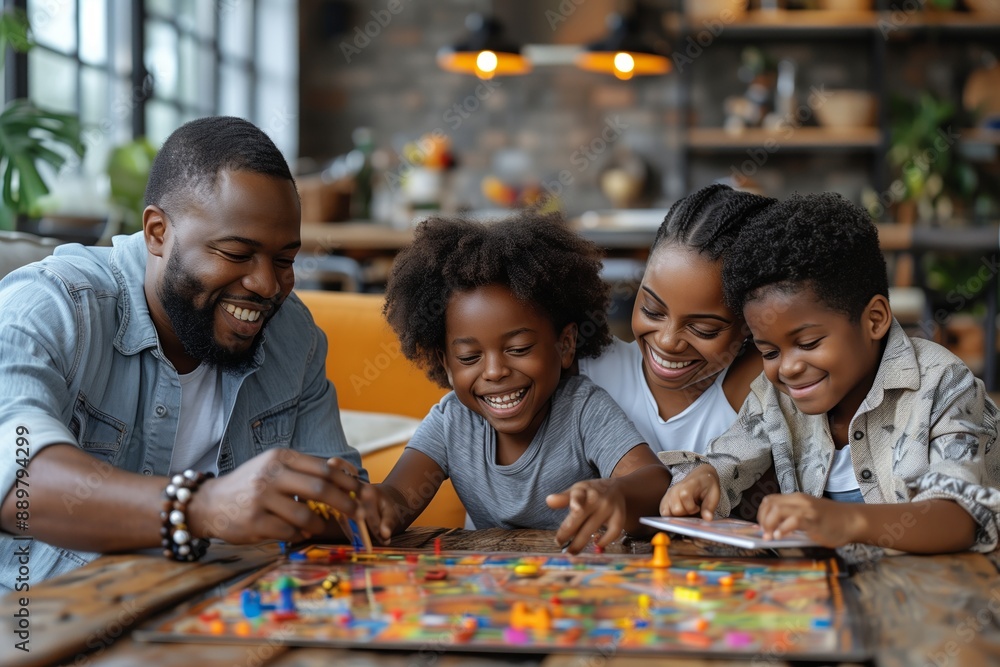 Happy Family Playing Board Game Together In Modern Home Happy Family Playing Board Game Together In Modern Home
