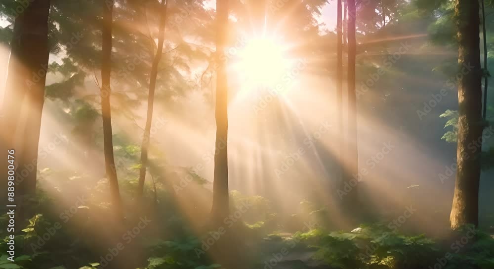 Beautiful magical sunrise in the forest The suns rays break through the trees in the fog The mystical nature of the rainforest 4k animation Beautiful magical sunrise in the forest The suns rays break through the trees in the fog The mystical nature of the rainforest 4k animation