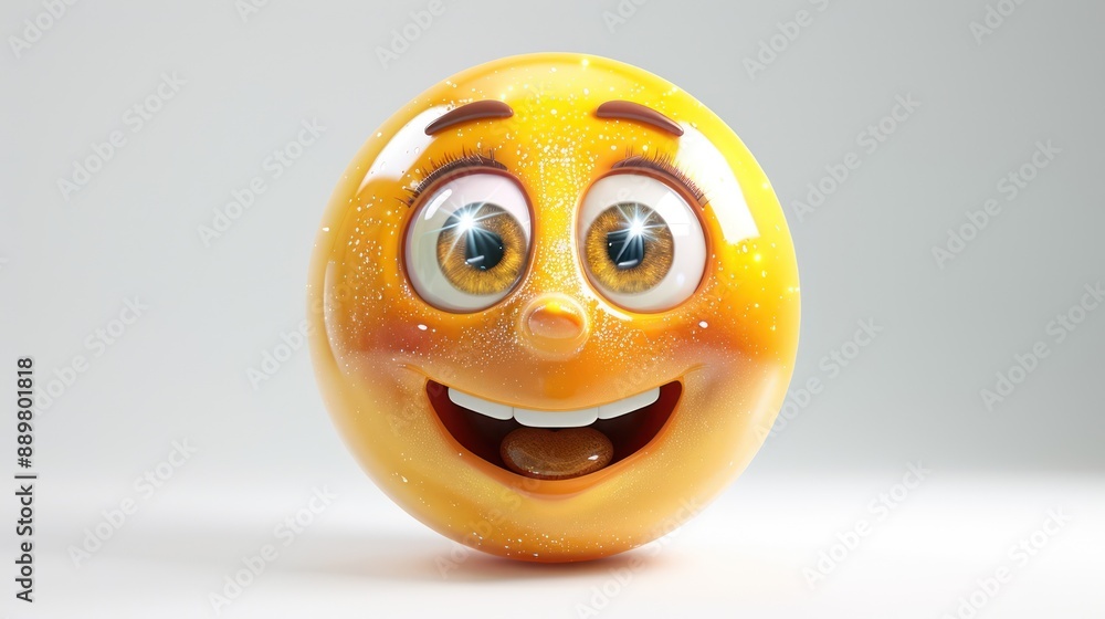 A 3D-rendered girl face emoji with sparkling eyes and a joyful laugh, isolated on a white background, radiating happiness and glee A 3D-rendered girl face emoji with sparkling eyes and a joyful laugh, isolated on a white background, radiating happiness and glee