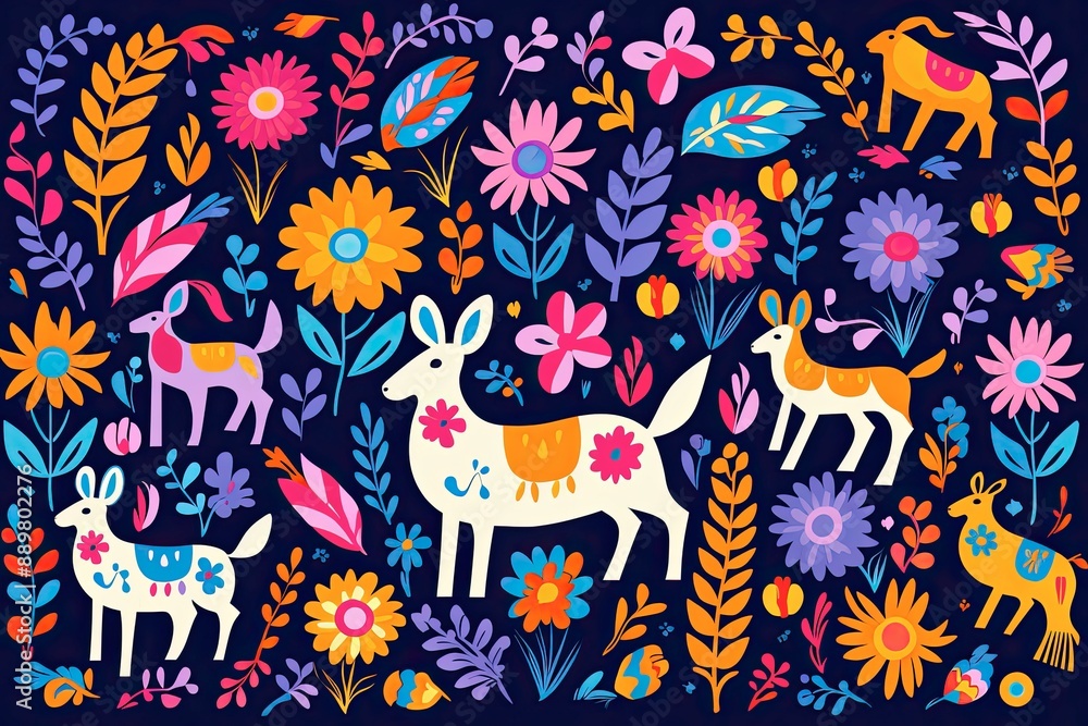 Embroidery Mexican Textile Pattern eighth Unique Floral and Animal Motifs. Embroidery Mexican Textile Pattern eighth Unique Floral and Animal Motifs.